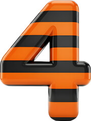 Glossy 3D Number 4 with Orange and Black Stripes