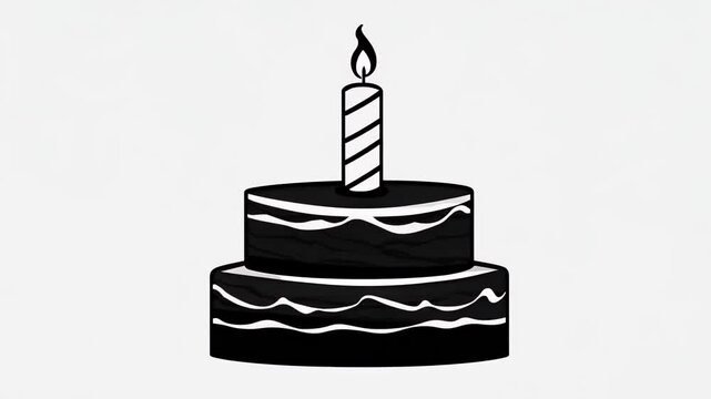 Minimalist illustration of a two-tiered birthday cake with a single candle on top