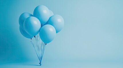 A group of neatly arranged blue balloons floating against a soft blue background, symbolizing celebration, happiness, and lightness.
