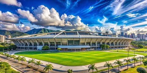 Aerial View of the Estadio Olimpico in Caracas, Venezuela with Green Grass and Palm Trees, Stadium, Caracas, Venezuela, South America, Estadio Olimpico