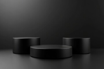 Elegantly designed low black podiums on a soft background