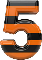 Glossy 3D Number 5 with Orange and Black Stripes