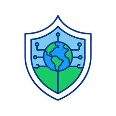 Minimalist Cyber Patrol Icon, Blue and Green Tones, Cybersecurity Concept