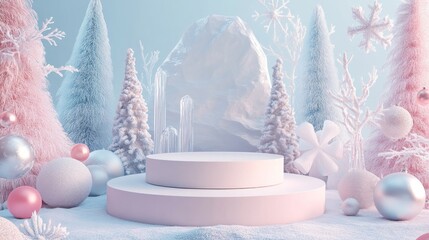 Winter Minimalist Podium Set with Soft Elements