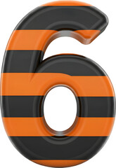 Glossy 3D Number 6 with Orange and Black Stripes