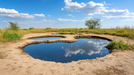 Obraz premium Serene Tranquil Pond with Reflective Clouds in Pristine Natural Landscape