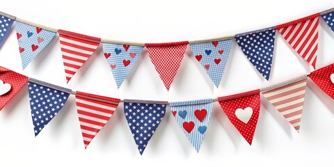Obraz premium Patriotic Bunting with Stars, Stripes, and Hearts, bunting, american flag, 4th of july , celebration