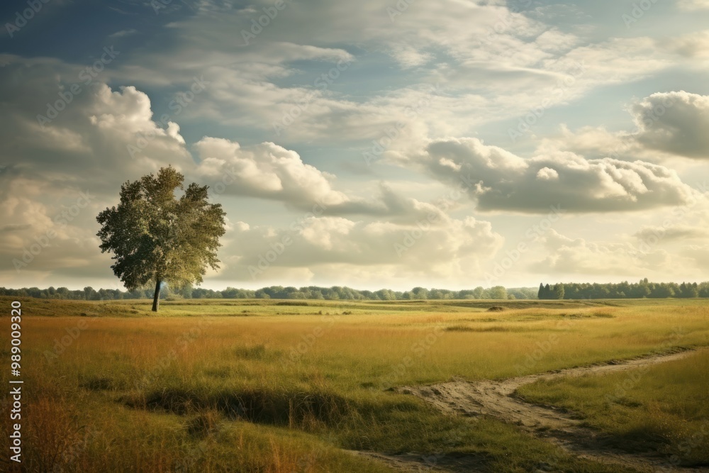 Canvas Prints Landscape field grass tree.