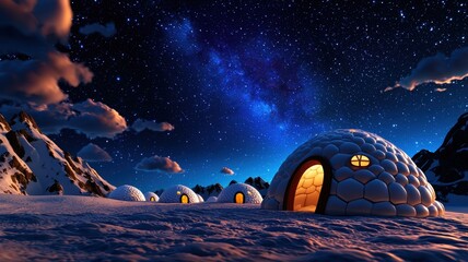 Peaceful Night Over Igloos Under Starry Sky