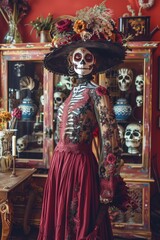 Modern La Catrina: Traditional Skull Makeup and Designer Clothing Fusion in High-End Boutique
