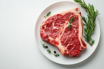 Fototapeta premium The assembly of the pork steak collection on a white backdrop. Generative Ai