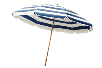 Beach umbrella with navy stripes on a white isolated background. transparent background