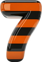 Glossy 3D Number 7 with Orange and Black Stripes