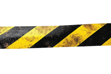 Black and yellow striped caution tape on a grunge texture background. transparent background