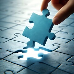 A puzzle piece fitting into a missing space, symbolizing a solution to a problem.
