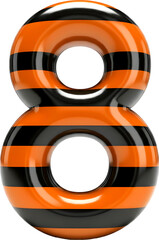 Glossy 3D Number 8 with Orange and Black Stripes