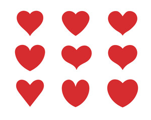 Love Heart icon set. Set of hearts in red color with different shapes