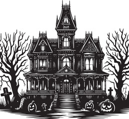 Halloween Haunted house vector with background