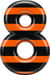 Glossy 3D Number 8 with Orange and Black Stripes