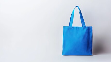 A minimalist blue tote bag set against a white background, offering a blank canvas for design presentations or advertising.