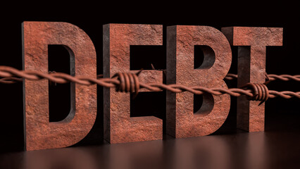 The Debt and barbed wire for Business concept 3d rendering.