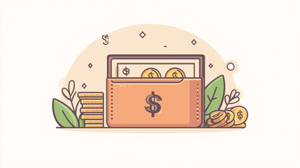 Sleek Minimalist Wallet with Cash and Coins in Neutral Colors