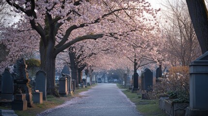 Cherry Blossom Trees, Bispebjerg Cemetery, Copenhagen, Denmark