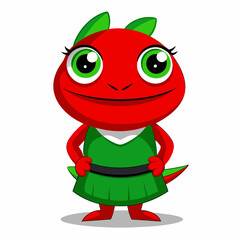 A red Pepe character standing wearing a green round dress vector illustration