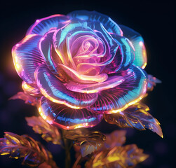 Obraz premium Glowing glasse rose in shades of purple and blue black background