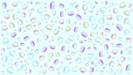 SEAMLESS HAND DRAWN CUP DOODLE SHAPES PATTERN TEXTURE COLORFUL TEMPLATE ABSTRACT BACKGROUND DESIGN VECTOR
