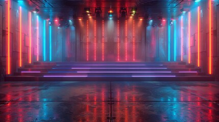 3d illustration rendering,gaming gamer background abstract wallpaper,cyberpunk style metaverse scifi game, neon glow of stage scene pedestal room 