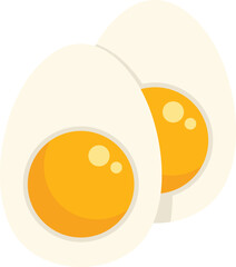 This vector illustration features two halved boiled eggs, showcasing their perfectly cooked yolks, set against a clean white background