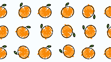 Vector illustration. Seamless pattern of orange. Hand-drawn style. Line art. Color doodle style. Design for wallpaper, background, poster, banner.