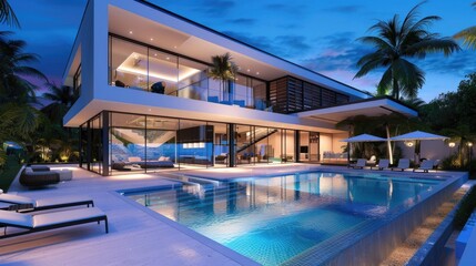 Fototapeta premium Architecture Modern: Design Stages of a Luxury Villa with Swimming Pool