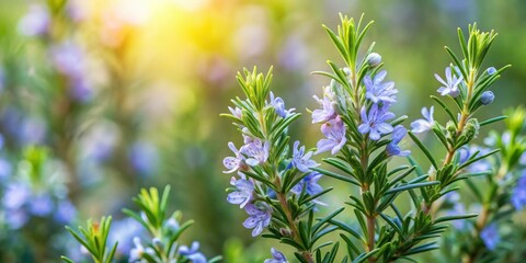 Rosemary bush with delicate blue flowers, perfect for herbal gardens or cooking