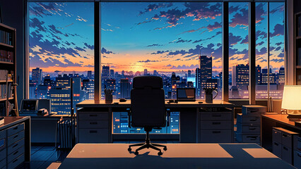 Dusk View-Modern Workspace Overlooking the City