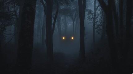 Fototapeta premium Mysterious Foggy Forest: A Haunting Nighttime Journey Through Nature