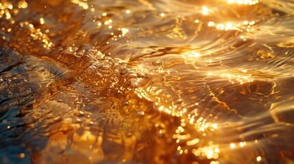 A close-up of water with a shimmering golden reflection, creating an abstract texture.