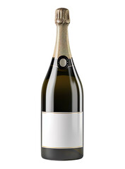 A bottle of champagne with a gold top label isolated on transparent background