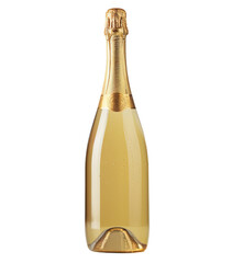 A bottle of champagne with a top gold label isolated on transparent background