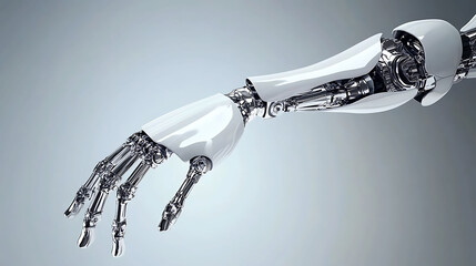 Healthcare card celebrating advancements in robotic prosthetics offering a clean design with an expansive blank space on the lower left framed by sleek 3D illustrations of robotic limbs