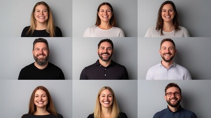 Diverse Group of Smiling People on Gray Background