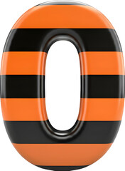 Glossy 3D Number 0 with Orange and Black Stripes