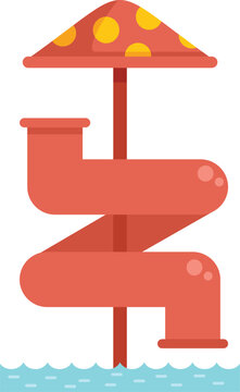 recommend clip art: Red water slide with mushroom umbrella leading to swimming pool, summer fun in aqua park flat vector illustration