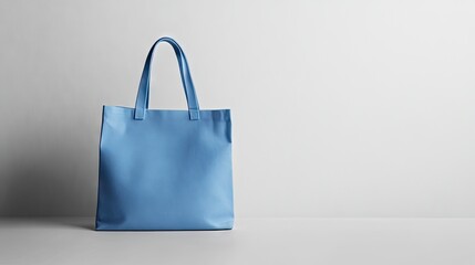 A simple blue tote bag lying flat on a white surface, ready for corporate branding or custom designs.