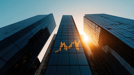 Modern Skyscrapers with Stock Market Graph Reflection