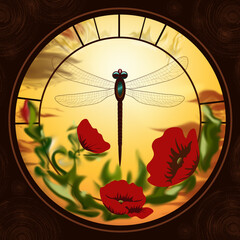 Dragonfly and poppies