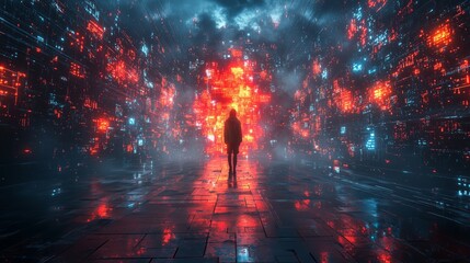 Character Entering a Glitchy 3D Environment