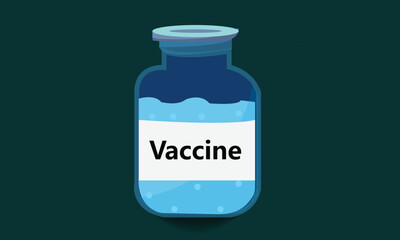 A syringe lying on a bottle with vaccine. vaccine bottles.  medical healthcare concept. Vector illustration for web, mobile app in flat style.