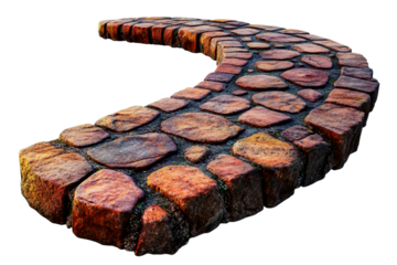 Curved stone pathway on a white isolate background. transparent background